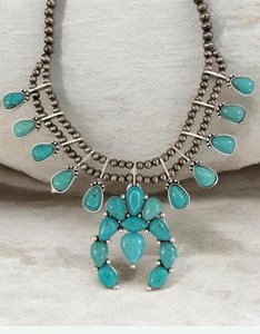 Collier en turquoise Squash Blossom en pierre naturelle, style western Navajo, bijoux pour femmes, cadeau - Product Image 6