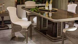 Ensemble de table à manger 7 pièces en teck massif, design moderne et luxueux, écologique, durable, finition brillante, sculpté, mobilier de maison - Product Image 3