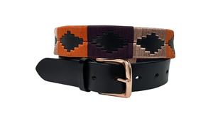 Ceinture Polo en Cuir Faite Main de Luxe Noire/Beige avec Broderie Or Rose et Boucle en Acier Inoxydable. - Product Image 3