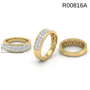 Anillo de Boda de Oro Amarillo de 18K con Diamantes de Corte Princesa, Engaste Invisible de 2 Filas, Anillo de Aniversario, Joyería Fina, Venta al Por Mayor - Product Image 4
