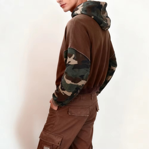 เสื้อฮู้ดซิปผู้ชายลายพรางสีสันตัดต่อแบบวินเทจฟอกสีสไตล์ยูนิเซ็กส์ - Product Image 3