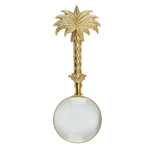 Lupa de mano decorativa de estilo antiguo con mango de palma en acabado dorado de lujo para lectura y decoración de oficina. - Product Image 1