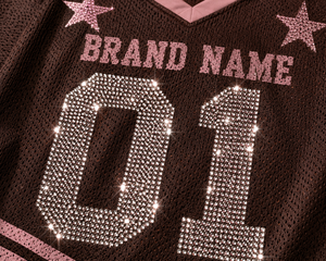 <b>Top</b> Choice Sparkling <b>Rhinestone</b> Crop <b>Top</b> Custom Logo Bling Number Solid Color American Football Jersey Sporty Summer Shorts Sets - Product Image 2