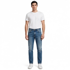 Jeans en denim délavé pour hommes, coupe droite, taille mi-haute, en coton élasthanne, décontracté, séchage rapide, écologique, marque personnalisée, vente en gros BD - Product Image 5