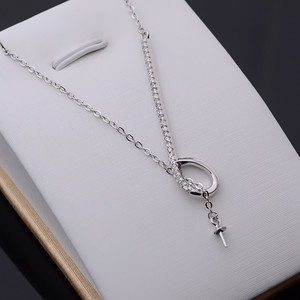 Chaîne de pendentif en argent S925, polyvalente, pour femme, collier de perles DIY, plateau vide, composants de bijoux, semi-finis, incrustation - Product Image 1