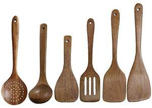 Juego de cucharas de cocina de madera hechas a mano con espátula, cuchara volteadora y cuchara para servir, utensilios de cocina - Product Image 2