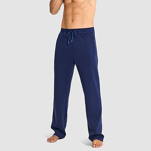 Pantalon de jogging décontracté en coton bleu marine pour homme, taille élastique avec cordon de serrage, poches latérales, tricoté mi-lourd, idéal pour l'automne - Product Image 3
