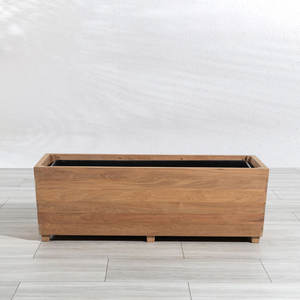Jardinière d'extérieur moderne et minimaliste en bois de teck avec trou de drainage, résistante à la rouille, pour un design haut de gamme de jardin et d'hôtellerie - Product Image 5