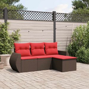Set di divani da giardino in polyrattan marrone da 4 pezzi con cuscini per mobili da giardino - Product Image 1