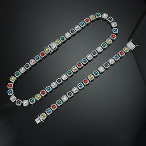Luxury S925 Silver Moissanite <b>Statement</b> <b>Necklace</b> Princess Cut Geometric Link Chain Rhodium Plated Unisex Party Jewelry - Product Image 2