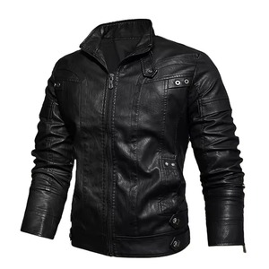 Chaqueta de cuero para motocicleta para hombre, cuello alto, estilo biker, a prueba de viento, estilo urbano. - Product Image 4