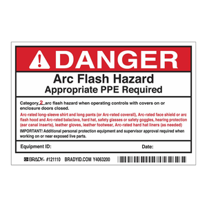 Étiquettes d'avertissement de risque d'arc électrique Brady, durables, imperméables, imprimées en UV, adhésives, pour équipements électriques - Product Image 1