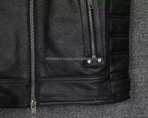 Gilet de motard en cuir noir pour homme, col montant, fermeture éclair, style moto, vêtement d'extérieur - Product Image 4