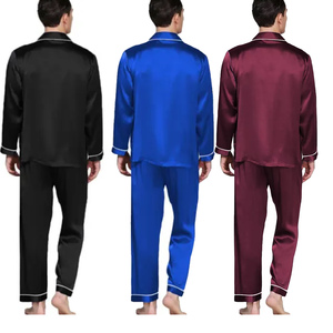 ชุดนอนผ้าไหมผู้ชาย แขนยาว สีพื้น คุณภาพสูง ชุดนอนผ้าไหมเนื้อนุ่มสำหรับผู้ชาย - Product Image 4