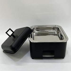 Plato para Calentar Comida Tipo Buffet, Cuadrado, Negro Mate, Moderno, de Acero Inoxidable, con Tapa, para Servicio de Catering - Product Image 1