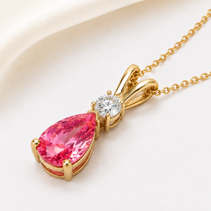 Pendentif classique en or massif 18 carats avec pierre précieuse rose en forme de poire et sertissage à griffes de diamants ronds pour un usage quotidien féminin - Product Image 2