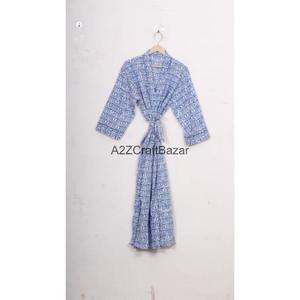 Kimono de Algodón Hecho a Mano con Estampado Floral, Ligero, para Verano, Spa, Baño, Estilo Casual, Largo hasta la Rodilla, para Dormir, Playa, Bikini - Product Image 4