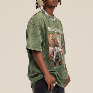Camisetas de Algodón Grueso de la Mejor Calidad 2026, Estilo Vintage, Impresión DTF, Bajo MOQ, Lavado a la Piedra, Dobladillos Desgastados - Product Image 5