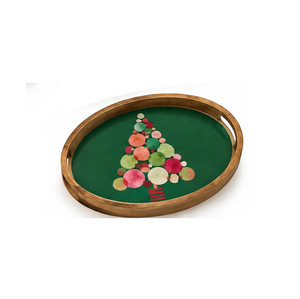 <b>Wooden</b> Serving <b>Tray</b> With Polka Dot Pattern Laminated Finish Handle Residential Use - Product Image 6