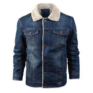 Men's Dark Blue Denim Jacket With Faux Fur Lining Turn-<b>down</b> Collar Casual Winter Wear Single Breasted Button Closure - Product Image 4