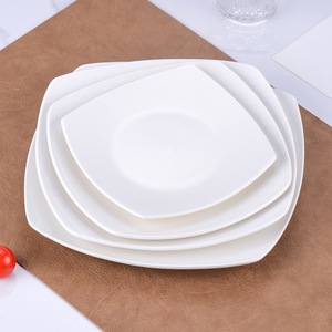 Elegant pure white ceramic square dining plate with round bottom multiple sizes smooth glossy texture Bpa-free for everyday use - Product Image 1