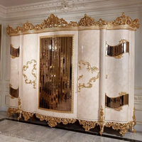 Lit King Size Haut de Gamme en Bois de Mahogany Massif Sculpté à la Main, Capitonnage Personnalisé, Style Antique Européen, pour Chambre d'Hôtel ou Appartement, avec Rangement Intégré