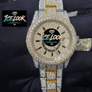 นาฬิกาข้อมือผู้ชายสแตนเลสสตีล Ice Look Luxury ขนาด 41 มม. ระบบอนาล็อก ควอตซ์ กระจกแซฟไฟร์ แสดงวันที่ สายสแตนเลสสตีลประดับโมอิสซาไนต์ - Product Image 5