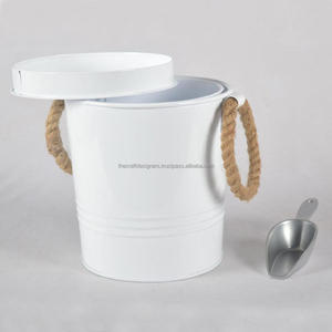 Cubo de hielo galvanizado con tapa, mango de cuerda rústica, Tina de hielo de cerveza de Metal, Enfriador de vino blanco, cubo de hielo con diseño de cuchara para acampar - Product Image 1