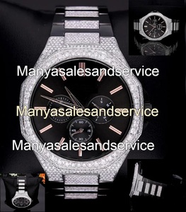 Reloj Cronógrafo de Lujo para Hombre, Diseño Completamente Adornado con Diamantes, Estilo Deportivo y Audaz, Reloj de Pulsera de Alta Gama, Cristal de Cuarzo Negro - Product Image 2