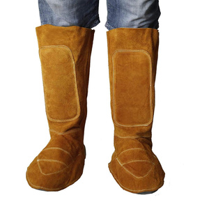 Couvre-chaussures de soudeur en cuir de vachette pleine fleur de qualité supérieure, protection des pieds, résistant à la chaleur et aux étincelles, pour pompiers et travaux lourds - Product Image 1