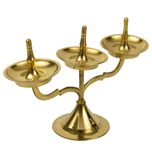 Support triple en laiton pour lampes Jyoti, lampe à huile traditionnelle à 3 mèches, décoration artisanale pour Pooja - Product Image 4