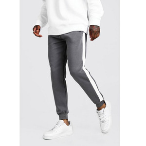 Men's Gray Cotton Sweatpants With <b>White</b> Side Stripe Elastic Waist <b>Jogger</b> Casual Pants Autumn Wear - Product Image 1