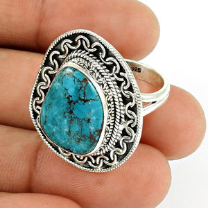 Bague turquoise en pierre précieuse de conception unique en argent sterling 925 ensemble de lunette de pierres précieuses naturelles personnalisées fabricant de bijoux faits à la main - Product Image 1
