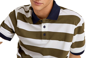 Polo de Manga Corta a Rayas para Hombre, de Algodón Tejido, Estilo Casual, Cuello Blanco, Verde Oliva y Azul Marino - Product Image 3