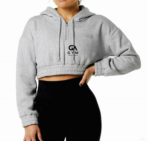 Nueva Sudadera Corta con Capucha para Mujer GYM ACTIVE, Color Gris, Manga Larga, Logotipo Estampado en la Parte Delantera, Tejido de Lona de Secado Rápido - Product Image 1