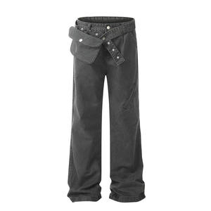Pantalones Vaqueros Anchos de Cintura Alta para Hombre, Estilo Casual de Algodón Tejido, con Cinturón, para Otoño - Product Image 1