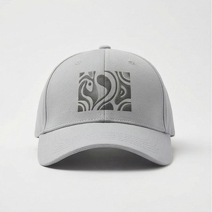 Light Gray 6-Panel <b>Baseball</b> <b>Cap</b> with Geometric Logo Front Panel Fitted Unisex Casual Hat Cotton Yarn Construction - Product Image 1