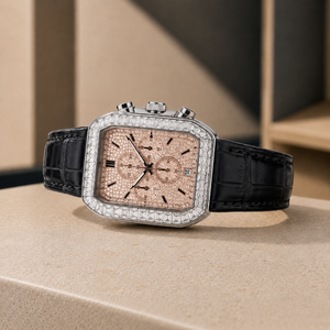 Montre Chronographe Mécanique de Luxe en Moissanite Scintillante, Date Automatique, Cadran en Verre 46mm, Acier Inoxydable Poli pour - Product Image 3
