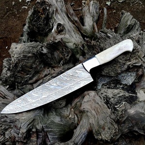 Handmade Chef <b>Knife</b> Damascus Steel Bone Handle 8-Inch Blade Ambidextrous Design Modern Style Extra <b>Sharp</b> Leather Sheath - Product Image 6