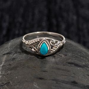 Unique Turquoise Gemstone <b>Ring</b> 925 Solid <b>Sterling</b> <b>Silver</b> <b>Ring</b> Customized Natural Gemstone <b>Adjustable</b> Bezel Water Drop Pear Cut - Product Image 2