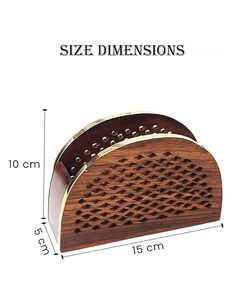 Porta servilletas clásico de madera, tamaño 15 cm de largo, forma de media luna con detalles en latón para uso en mesa de comedor. - Product Image 2