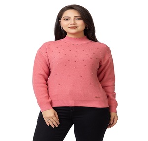 Suéter de Punto Sólido para Mujer, Cuello Alto, Manga Larga, con Detalle de Tachuelas, Estilo Casual de Invierno, Look Moderno - Product Image 1