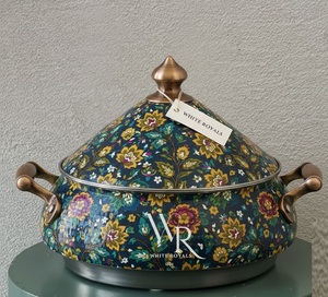 Nouvelle Arrivée : Casserole en Émail à Motif Floral, Ronde 24cm, avec Couvercle en Métal Durable, Couvercle en Acier Inoxydable, Poignées en Alliage de Zinc, Buffet - Product Image 3