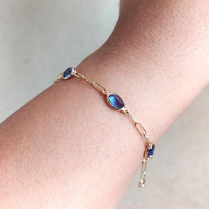 Trendy Natural Blue Sapphire <b>Gemstone</b> Bezel 925 Silver 18k Gold Plated Chain Adjustable Wedding Party Gift Women Charm <b>Bracelet</b> - Product Image 4