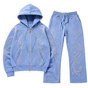 Ensemble de survêtement unisexe bleu à manches longues avec fermeture éclair, col montant, style sportif, respirant, en polyester, tenue de jogging pour l'automne - Product Image 4