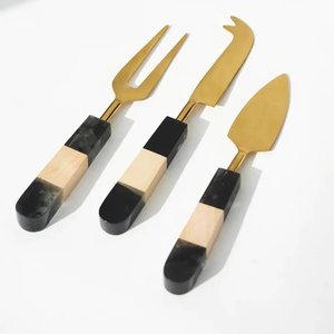 Low Sale Prices Hotel & Restaurant Ware <b>Cheese</b> <b>Sets</b> Gold Plated Stainless Steel Marble Handle <b>Cheese</b> Spreader <b>Set</b> On Sale - Product Image 4