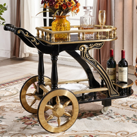 Chariot de bar mobile classique européen de luxe, chariot de service couleur laiton antique pour hôtel et banquet, OEM