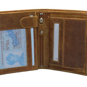 Men's Slim Vertical <b>Trifold</b> RFID Blocking Crazy Horse Full Grain Leather <b>Wallet</b> Fashion Luxury Vintage Design Open Short Coin - Product Image 4