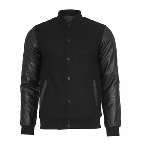 Veste de sportswear en tissu et cuir avec manches en cuir, broderie de haute qualité, logo personnalisé, conçue pour un look unisexe moderne - Product Image 3