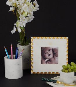 Stone Era Premium Modern White Marble Photo <b>Frame</b> Handcrafted <b>Gold</b> Stud Accent Border for Luxury Square Home Dcor <b>Frame</b> - Product Image 1